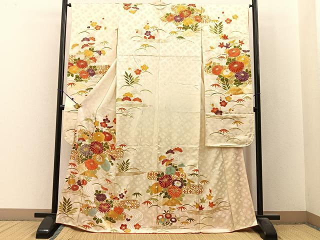 平和屋着物■豪華振袖　駒刺繍　松竹梅　流水草花文　金彩　正絹　逸品　BAAX6539hj