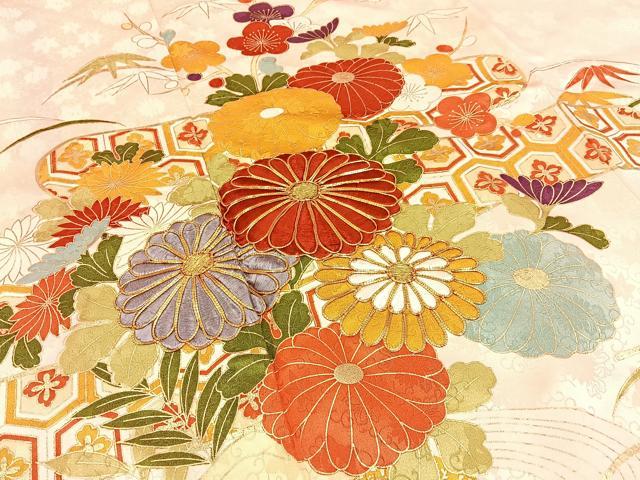 平和屋着物■豪華振袖　駒刺繍　松竹梅　流水草花文　金彩　正絹　逸品　BAAX6539hj