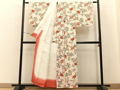 平和屋着物■上質な小紋　枝椿　鬼しぼ縮緬　正絹　逸品　未使用　BAAX6541hj