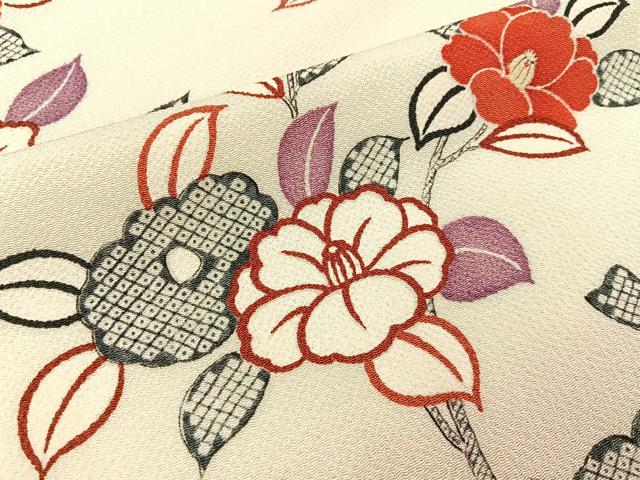 平和屋着物■上質な小紋　枝椿　鬼しぼ縮緬　正絹　逸品　未使用　BAAX6541hj