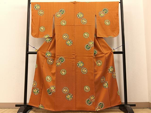 平和屋着物■上質な小紋　鳳凰　花絵皿文　正絹　逸品　未使用　BAAX6542hj