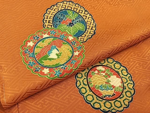 平和屋着物■上質な小紋　鳳凰　花絵皿文　正絹　逸品　未使用　BAAX6542hj