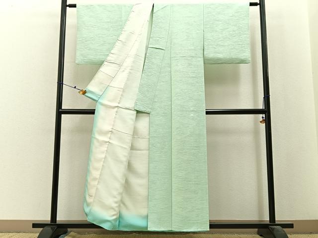 平和屋着物■上質な色無地　霞地紋　白緑色　正絹　逸品　BAAX6543hj