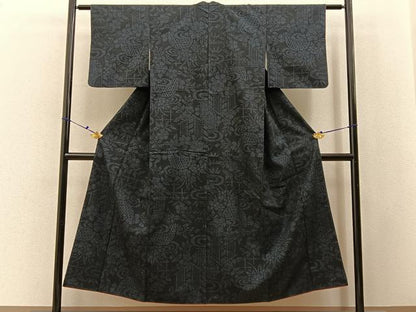 平和屋着物■結城紬　100亀甲　籬草花文　証紙付き　正絹　逸品　BAAX6546hj
