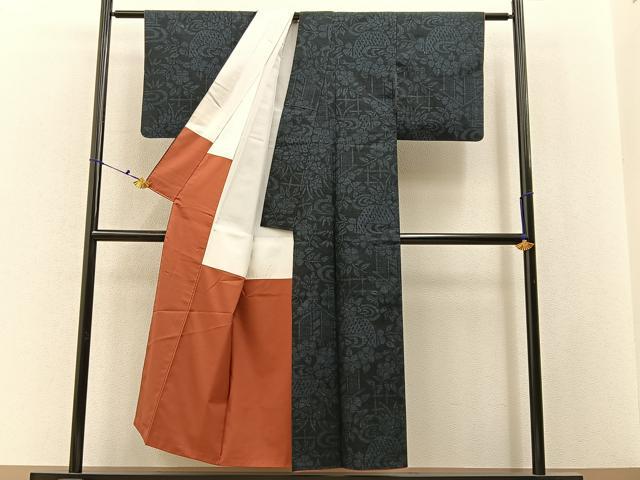 平和屋着物■結城紬　100亀甲　籬草花文　証紙付き　正絹　逸品　BAAX6546hj