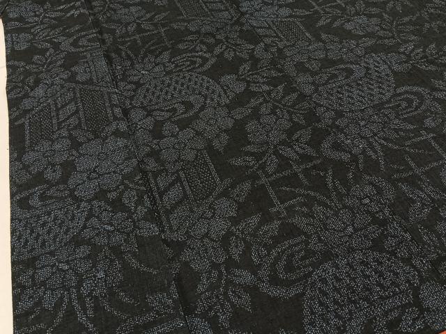 平和屋着物■結城紬　100亀甲　籬草花文　証紙付き　正絹　逸品　BAAX6546hj