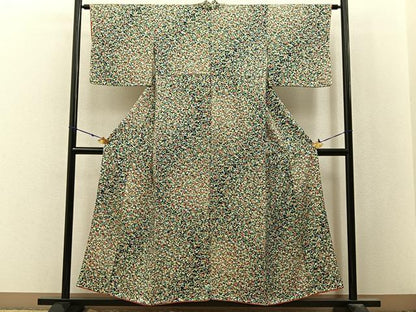 平和屋着物■上質な小紋　草花尽くし　濃紺地　正絹　逸品　BAAX6557hj