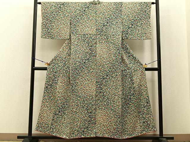 平和屋着物■上質な小紋　草花尽くし　濃紺地　正絹　逸品　BAAX6557hj