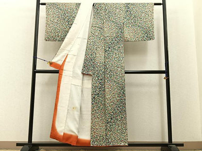 平和屋着物■上質な小紋　草花尽くし　濃紺地　正絹　逸品　BAAX6557hj