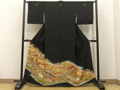 平和屋着物■豪華黒留袖　作家物　駒刺繍　宝尽くし御所車文　暈し染め　金銀彩　正絹　逸品　未使用　BAAX6559hj
