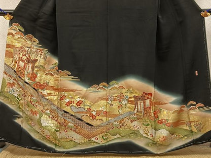 平和屋着物■豪華黒留袖　作家物　駒刺繍　宝尽くし御所車文　暈し染め　金銀彩　正絹　逸品　未使用　BAAX6559hj