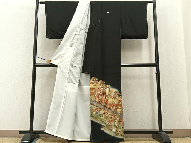 平和屋着物■豪華黒留袖　作家物　駒刺繍　宝尽くし御所車文　暈し染め　金銀彩　正絹　逸品　未使用　BAAX6559hj