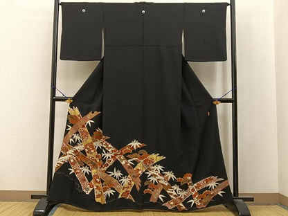 平和屋着物■豪華黒留袖　作家物　駒刺繍　松竹梅　鳳凰有職花文　金彩　正絹　逸品　BAAX6562hj