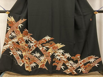 平和屋着物■豪華黒留袖　作家物　駒刺繍　松竹梅　鳳凰有職花文　金彩　正絹　逸品　BAAX6562hj