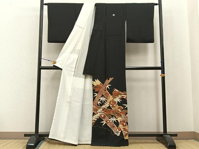 平和屋着物■豪華黒留袖　作家物　駒刺繍　松竹梅　鳳凰有職花文　金彩　正絹　逸品　BAAX6562hj