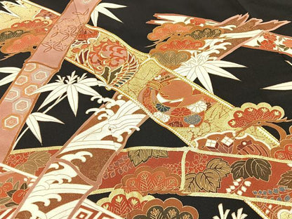平和屋着物■豪華黒留袖　作家物　駒刺繍　松竹梅　鳳凰有職花文　金彩　正絹　逸品　BAAX6562hj