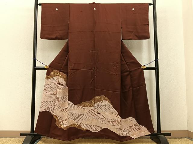 平和屋着物■豪華色留袖　刺繍　流水文　金彩　正絹　逸品　BAAX6563hj