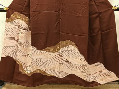 平和屋着物■豪華色留袖　刺繍　流水文　金彩　正絹　逸品　BAAX6563hj