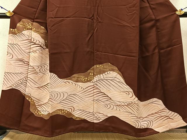 平和屋着物■豪華色留袖　刺繍　流水文　金彩　正絹　逸品　BAAX6563hj