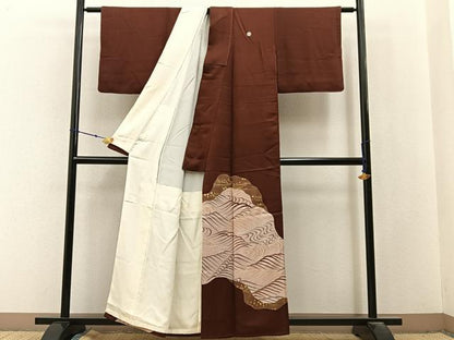 平和屋着物■豪華色留袖　刺繍　流水文　金彩　正絹　逸品　BAAX6563hj