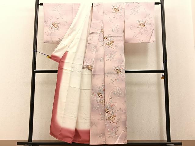 平和屋着物■上質な小紋　文箱草花文　暈し染め　金彩　正絹　逸品　BAAX6566hj