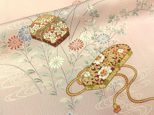 平和屋着物■上質な小紋　文箱草花文　暈し染め　金彩　正絹　逸品　BAAX6566hj