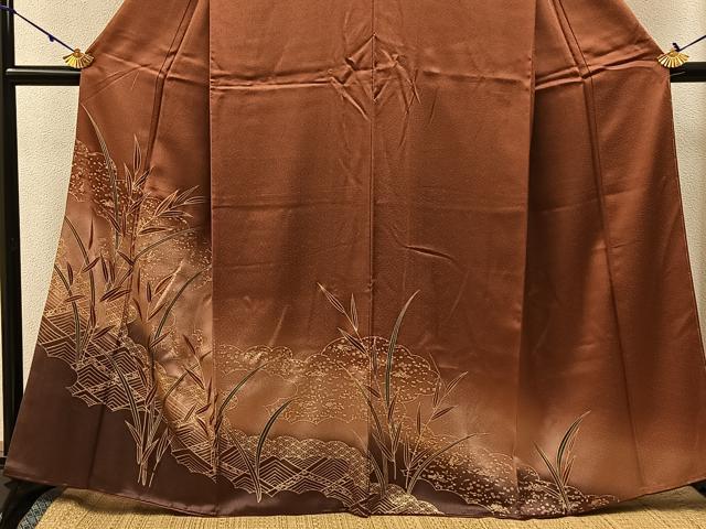 平和屋着物■訪問着　駒刺繍　雲重ね草葉文　暈し染め　金彩　正絹　逸品　BAAX6567hj