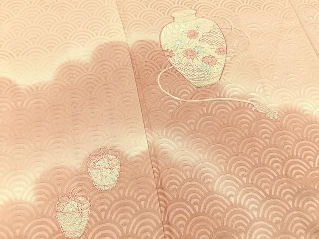 平和屋着物■訪問着　総刺繍　仕覆陶器花文　暈し染め　正絹　逸品　BAAX6571hj
