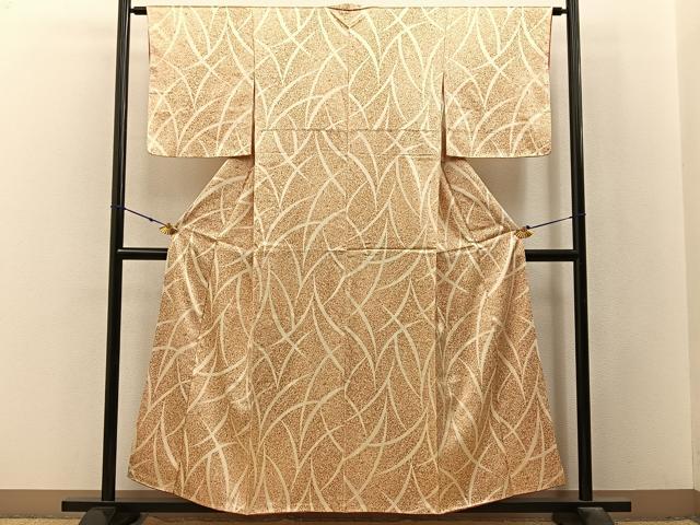 平和屋着物■上質な小紋　草葉文　たたき染め　正絹　逸品　BAAX6575hj