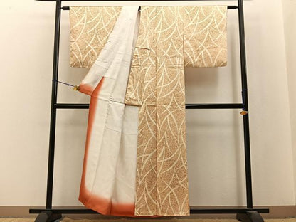 平和屋着物■上質な小紋　草葉文　たたき染め　正絹　逸品　BAAX6575hj
