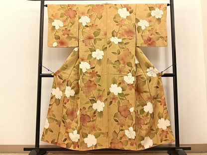 平和屋着物●上質な小紋　地紋起こし　草花文　金彩　正絹　逸品　BAAX6576hj