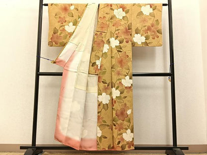 平和屋着物●上質な小紋　地紋起こし　草花文　金彩　正絹　逸品　BAAX6576hj