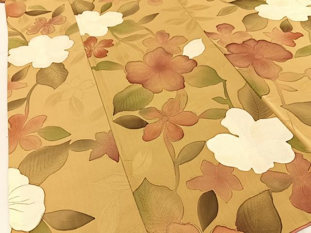 平和屋着物●上質な小紋　地紋起こし　草花文　金彩　正絹　逸品　BAAX6576hj