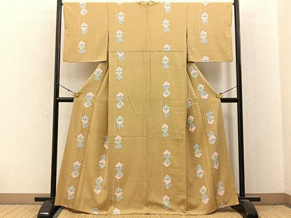 平和屋着物■上質な小紋　菱重ね草花文　正絹　逸品　BAAX6577hj