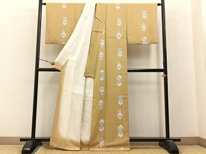 平和屋着物■上質な小紋　菱重ね草花文　正絹　逸品　BAAX6577hj
