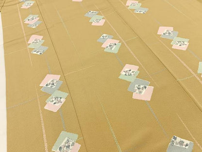 平和屋着物■上質な小紋　菱重ね草花文　正絹　逸品　BAAX6577hj