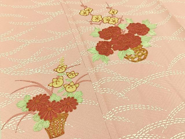 平和屋着物■訪問着　駒刺繍　花籠文　正絹　逸品　未使用　BAAX6592hj