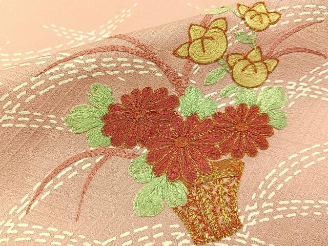 平和屋着物■訪問着　駒刺繍　花籠文　正絹　逸品　未使用　BAAX6592hj