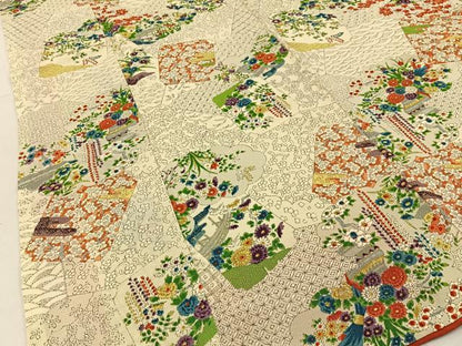 平和屋着物■上質な小紋　雲重ね色紙花文　金彩　鬼しぼ縮緬　正絹　逸品　BAAX6594hj