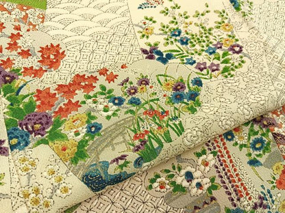 平和屋着物■上質な小紋　雲重ね色紙花文　金彩　鬼しぼ縮緬　正絹　逸品　BAAX6594hj