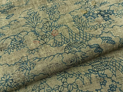 平和屋着物■上質な紬　藍　型染め　網干草花文　正絹　逸品　未使用　BAAX6598hj