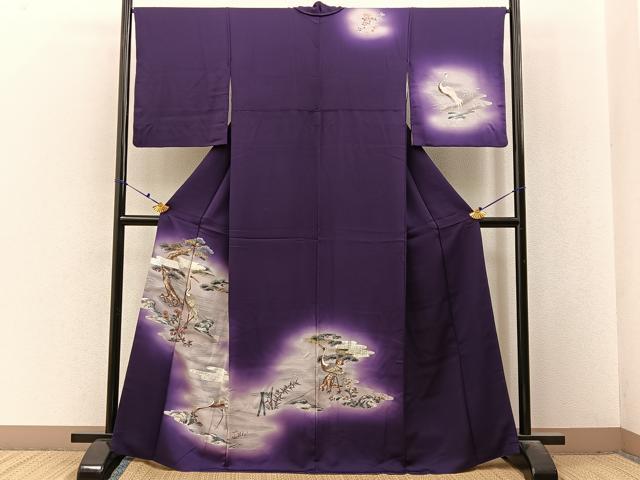 平和屋着物■訪問着　群鶴浜松文　暈し染め　金銀彩　正絹　逸品　BAAX6600hj