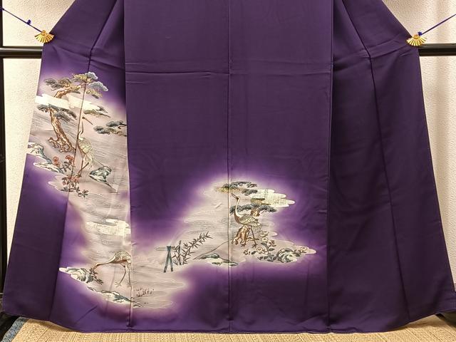 平和屋着物■訪問着　群鶴浜松文　暈し染め　金銀彩　正絹　逸品　BAAX6600hj