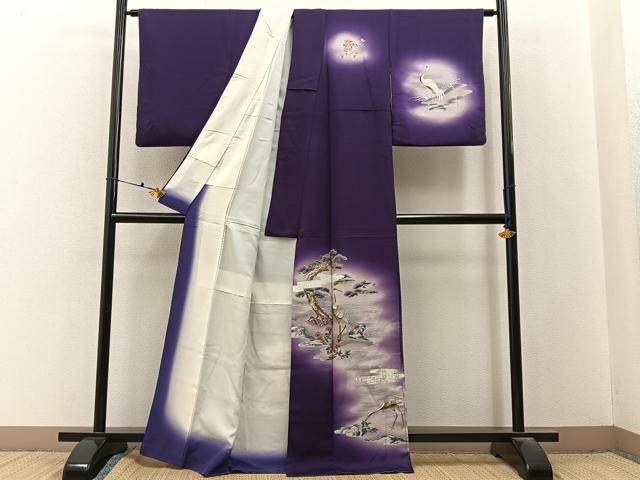 平和屋着物■訪問着　群鶴浜松文　暈し染め　金銀彩　正絹　逸品　BAAX6600hj