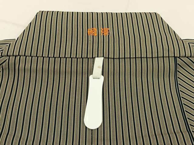 平和屋着物●男性　行灯袴　民芸正草木染　山吹平　縞　反端付き　正絹　逸品　BAAX6601hj
