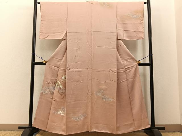 平和屋着物■訪問着　駒刺繍　檜扇松菊文　暈し染め　正絹　逸品　BAAX6606hj