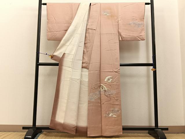 平和屋着物■訪問着　駒刺繍　檜扇松菊文　暈し染め　正絹　逸品　BAAX6606hj