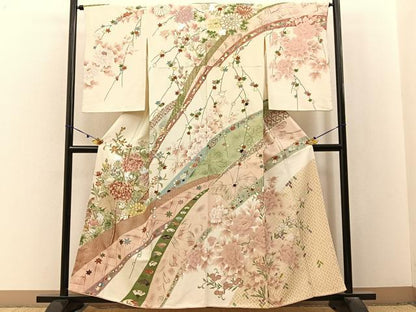 平和屋着物■訪問着　草花文　金銀彩　正絹　逸品　BAAX6607hj