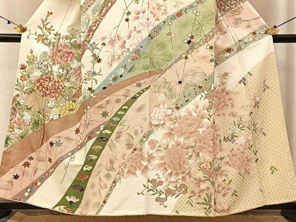 平和屋着物■訪問着　草花文　金銀彩　正絹　逸品　BAAX6607hj