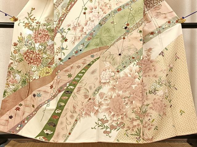 平和屋着物■訪問着　草花文　金銀彩　正絹　逸品　BAAX6607hj